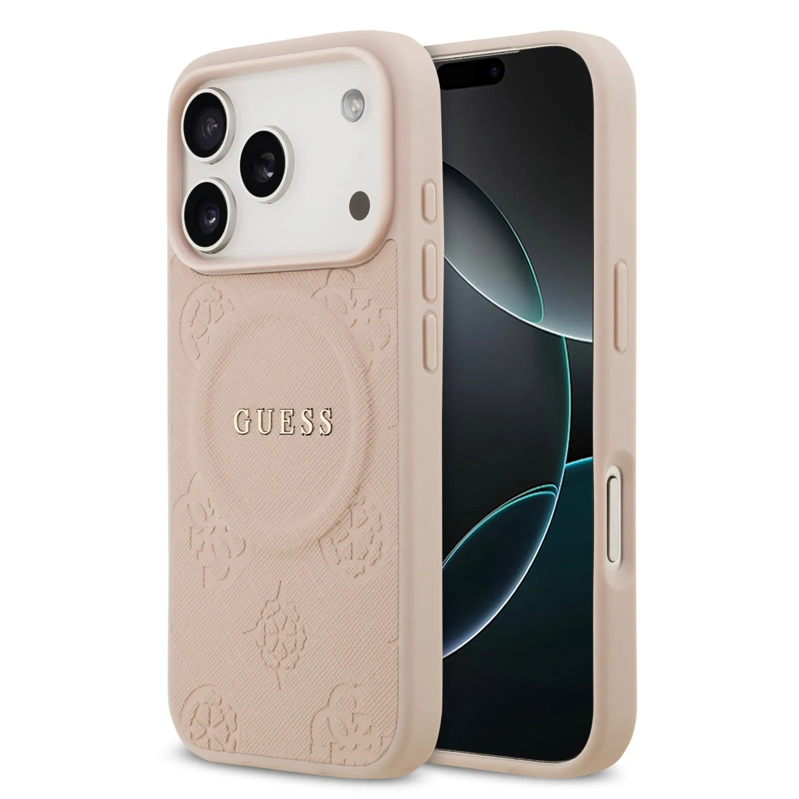 Guess MagSafe PU Leather Case With Peony Hot Stamp Design With Classic Logo