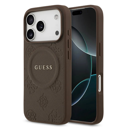 Guess MagSafe PU Leather Case With Peony Hot Stamp Design With Classic Logo
