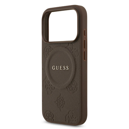 Guess MagSafe PU Leather Case With Peony Hot Stamp Design With Classic Logo