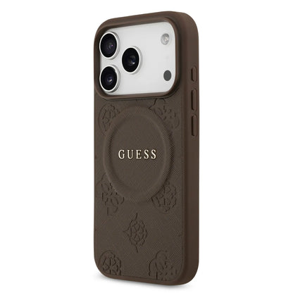 Guess MagSafe PU Leather Case With Peony Hot Stamp Design With Classic Logo