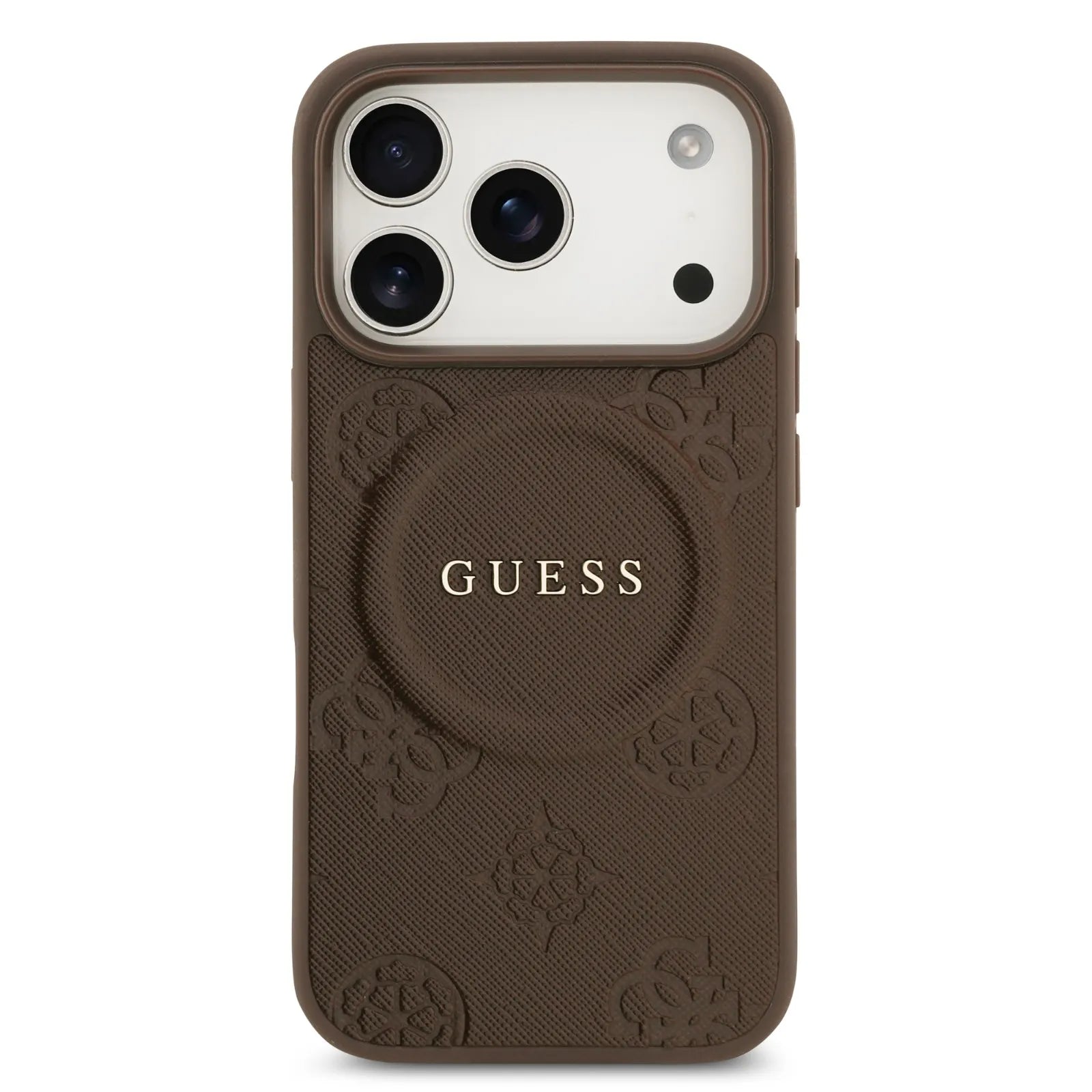 Guess MagSafe PU Leather Case With Peony Hot Stamp Design With Classic Logo