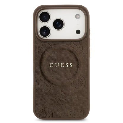 Guess MagSafe PU Leather Case With Peony Hot Stamp Design With Classic Logo