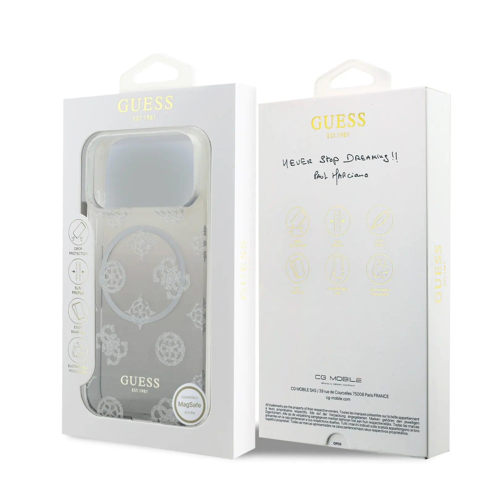 Guess MagSafe PC+TPU Case With Gradient Peony & Glitter Pattern