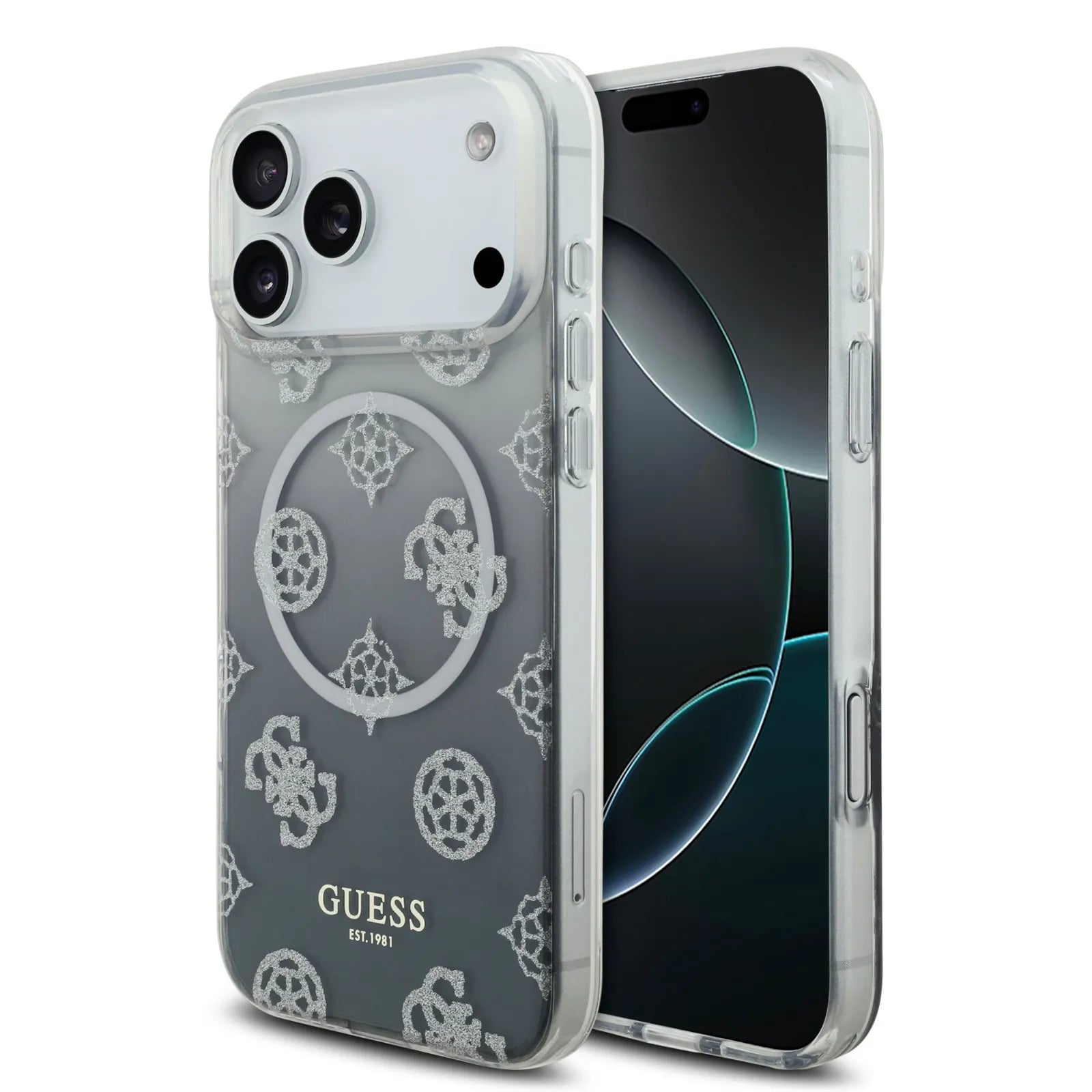 Guess MagSafe PC+TPU Case With Gradient Peony & Glitter Pattern