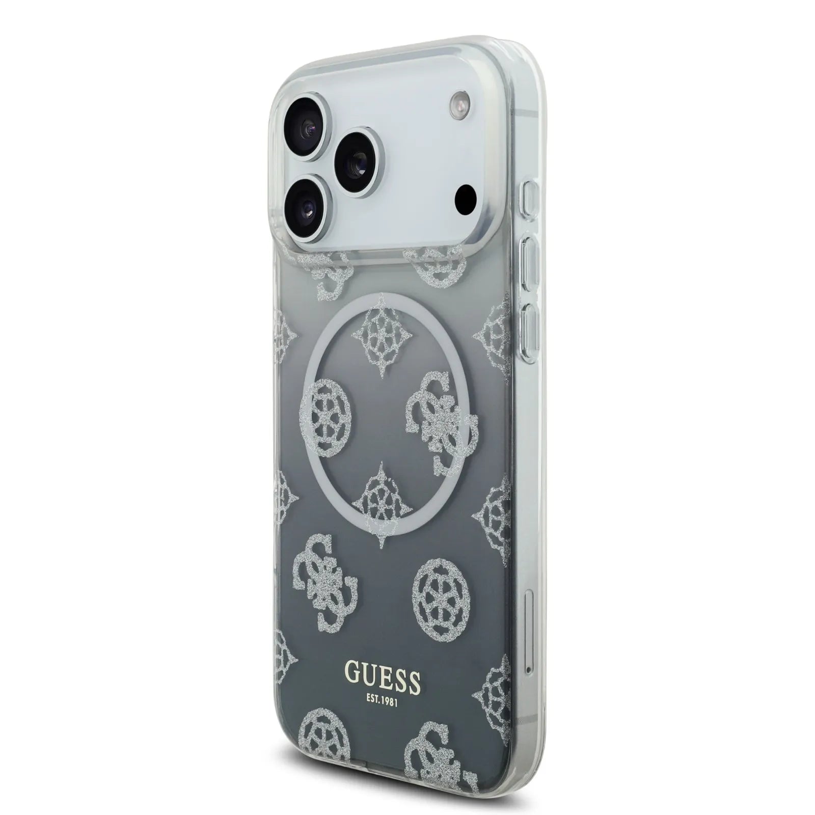 Guess MagSafe PC+TPU Case With Gradient Peony & Glitter Pattern