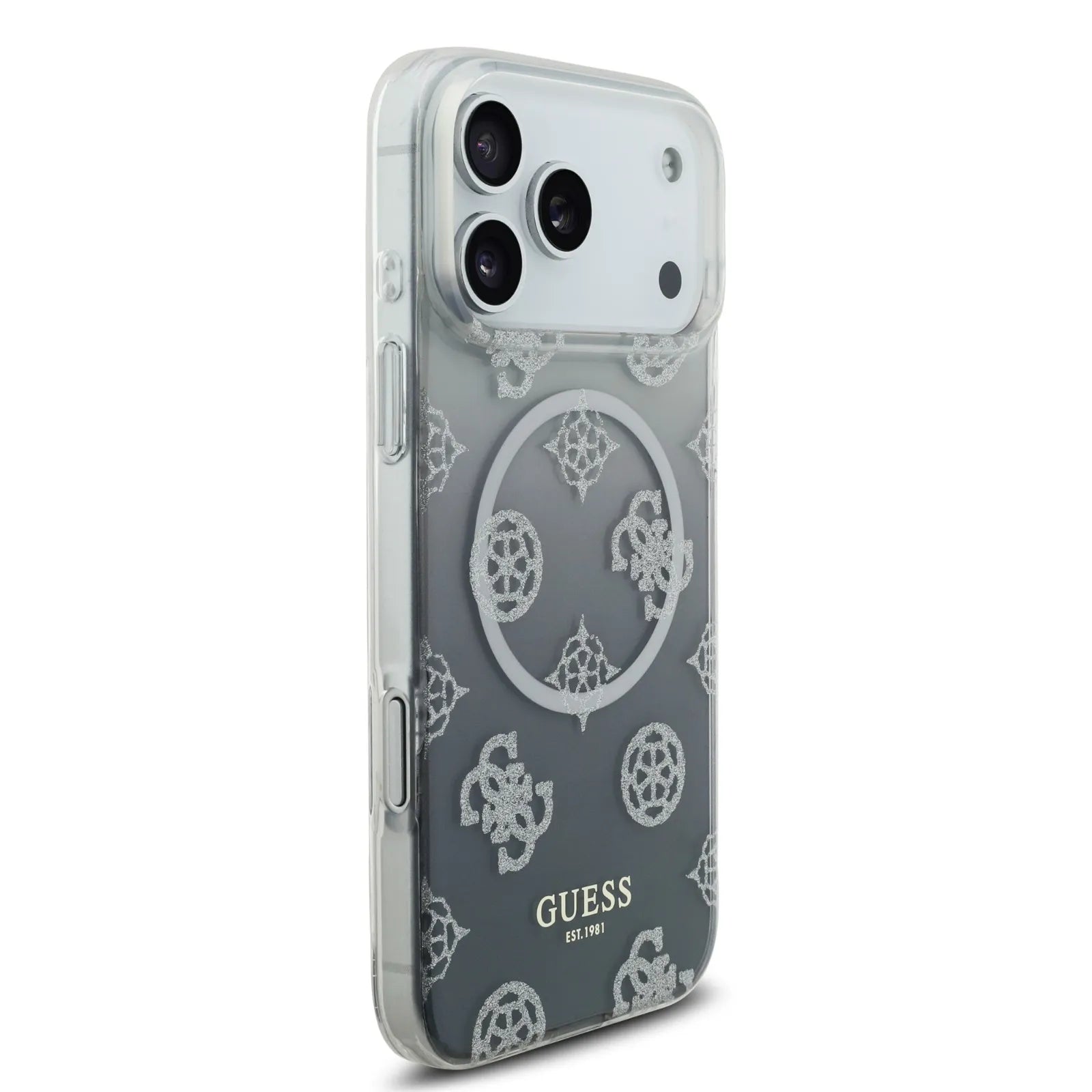 Guess MagSafe PC+TPU Case With Gradient Peony & Glitter Pattern