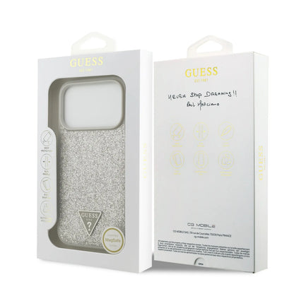 Guess MagSafe PU Leather Fixed Glitter Case With Triangle Logo