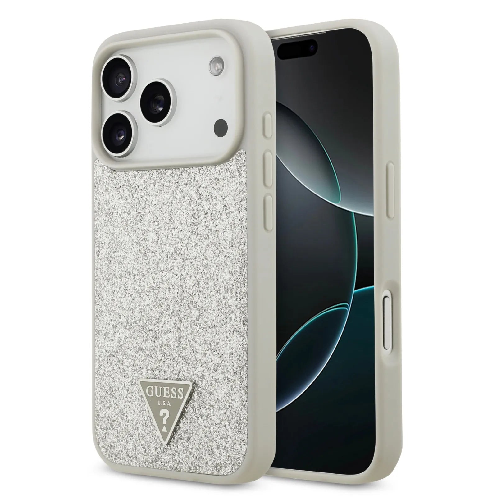 Guess MagSafe PU Leather Fixed Glitter Case With Triangle Logo