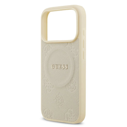 Guess MagSafe PU Leather Case With Peony Hot Stamp Design With Classic Logo