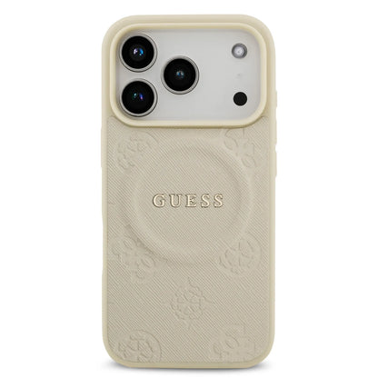 Guess MagSafe PU Leather Case With Peony Hot Stamp Design With Classic Logo