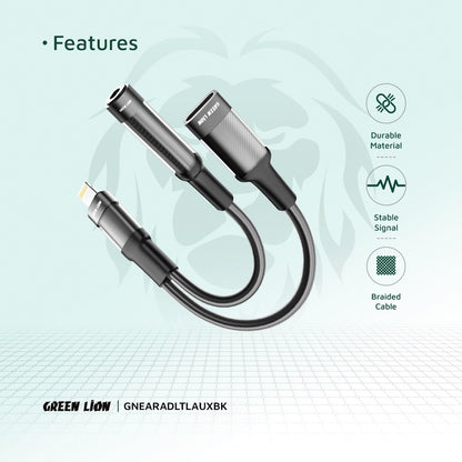 Green Lion 2 in 1 Earphone & Charging Adapter Lightning to Lightning + 3.5 12CM