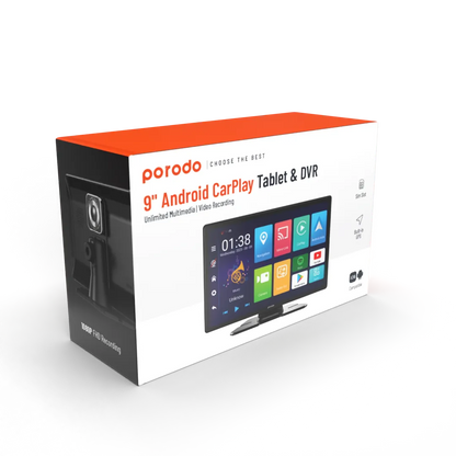 Porodo 9" Android Carplay Tablet & DVR Unlimited Multimedia & Video Recording