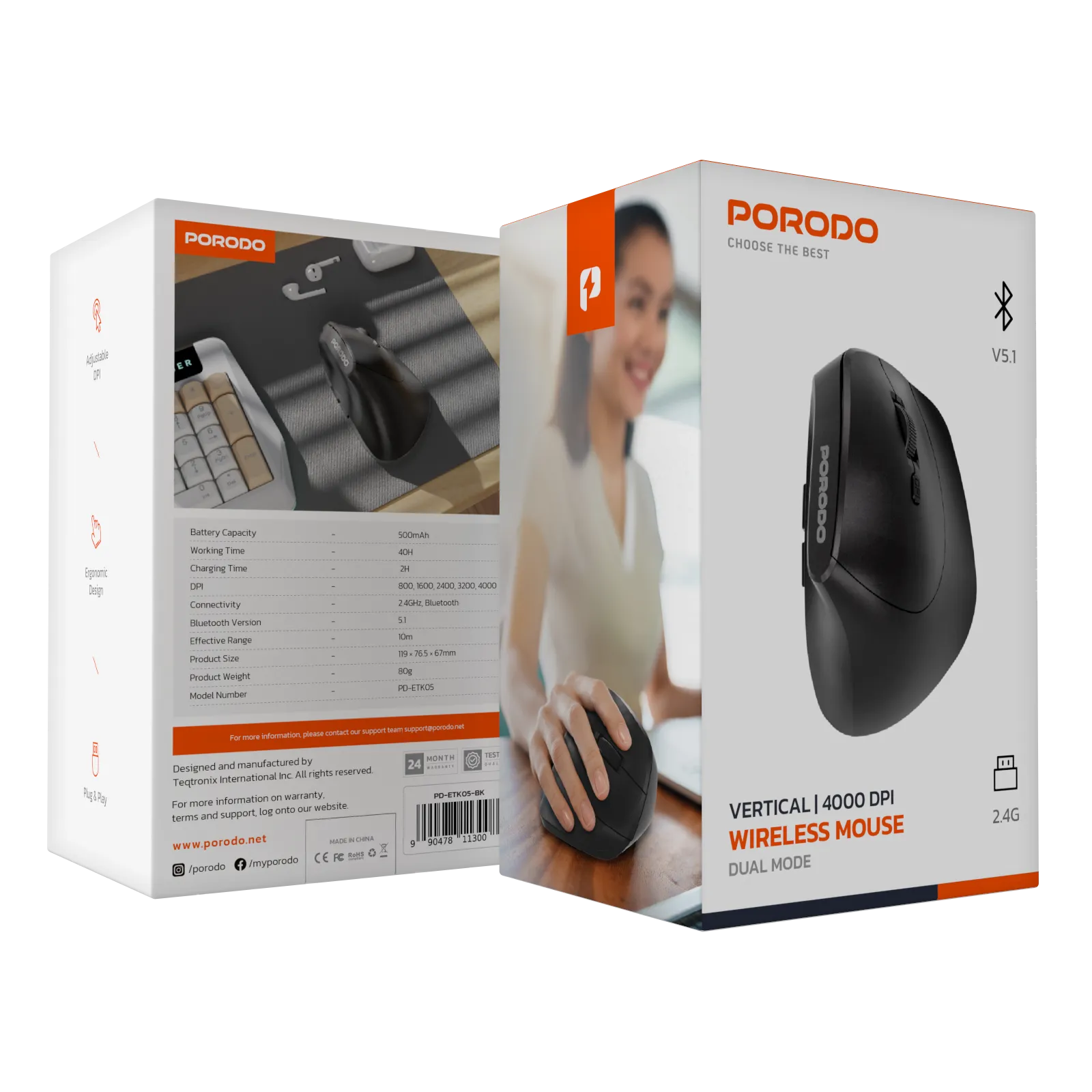 Porodo Vertical 4000 DPI Wireless Mouse