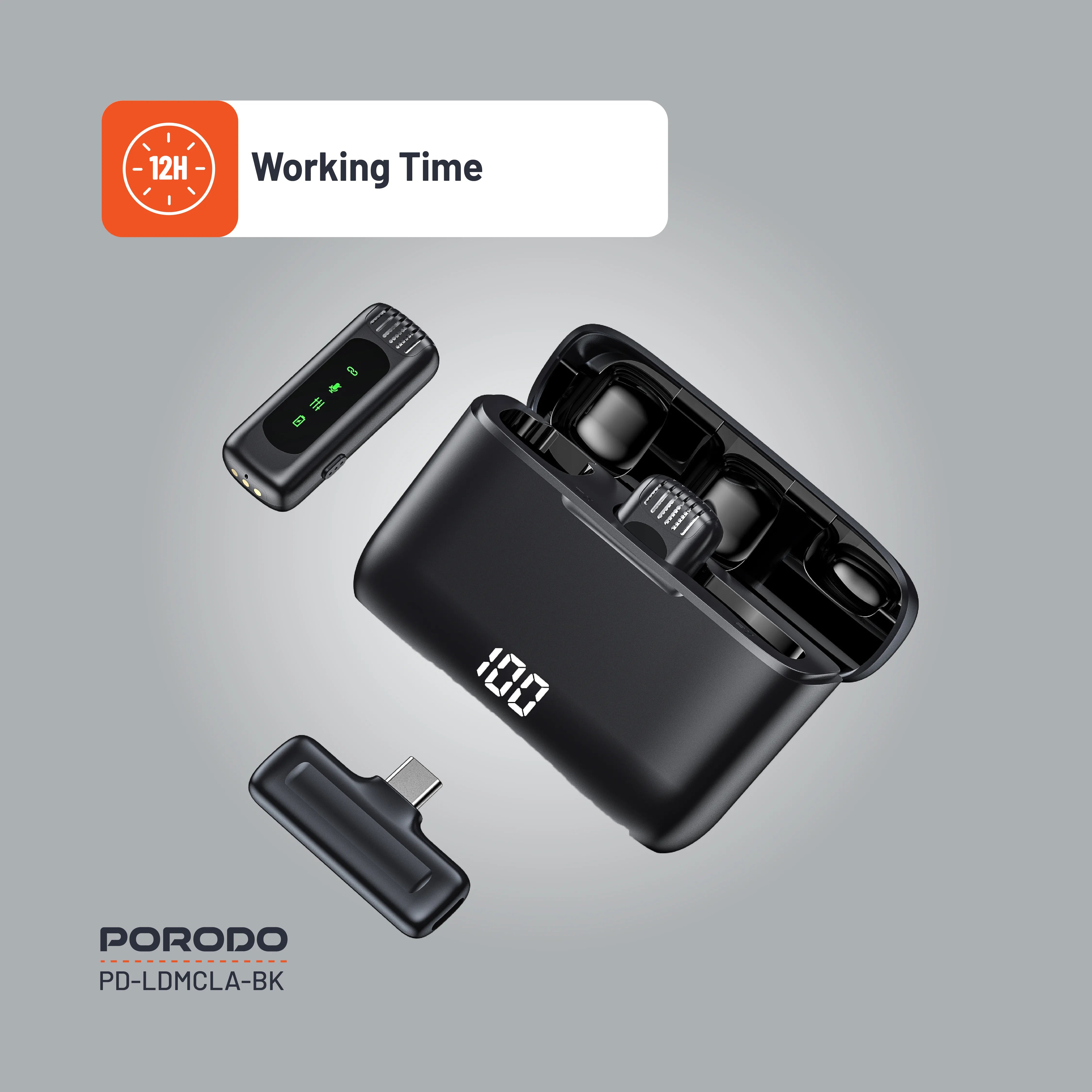 Porodo Lavalier Double Microphone with Charging Case