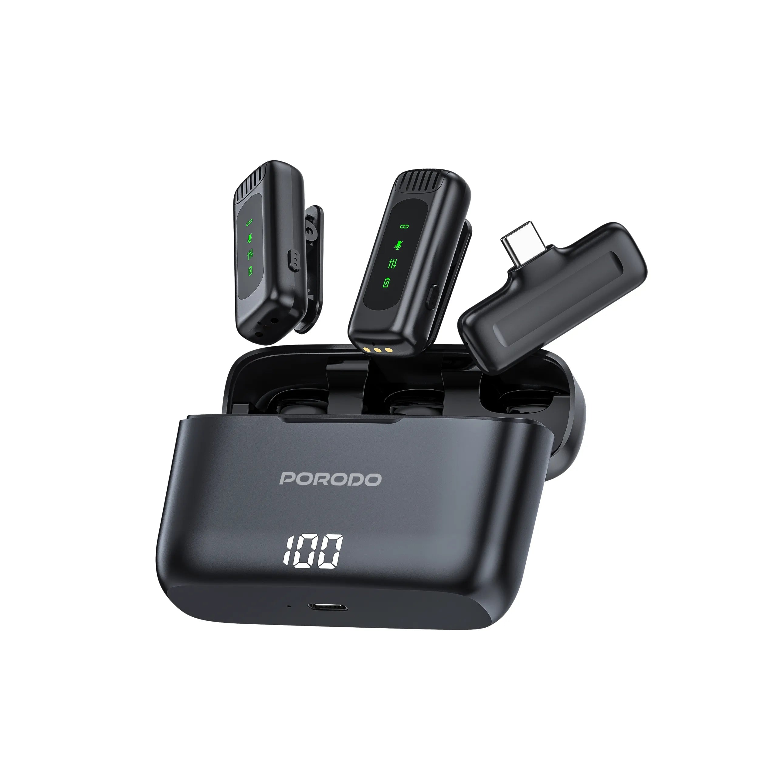Porodo Lavalier Double Microphone with Charging Case