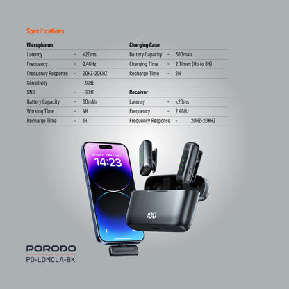 Porodo Lavalier Double Microphone with Charging Case
