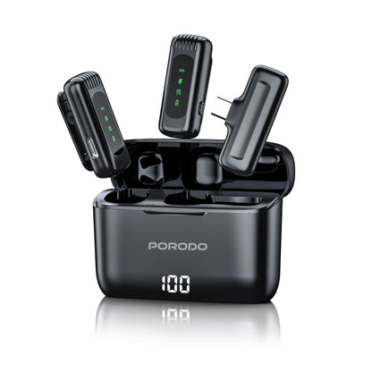 Porodo Lavalier Double Microphone with Charging Case
