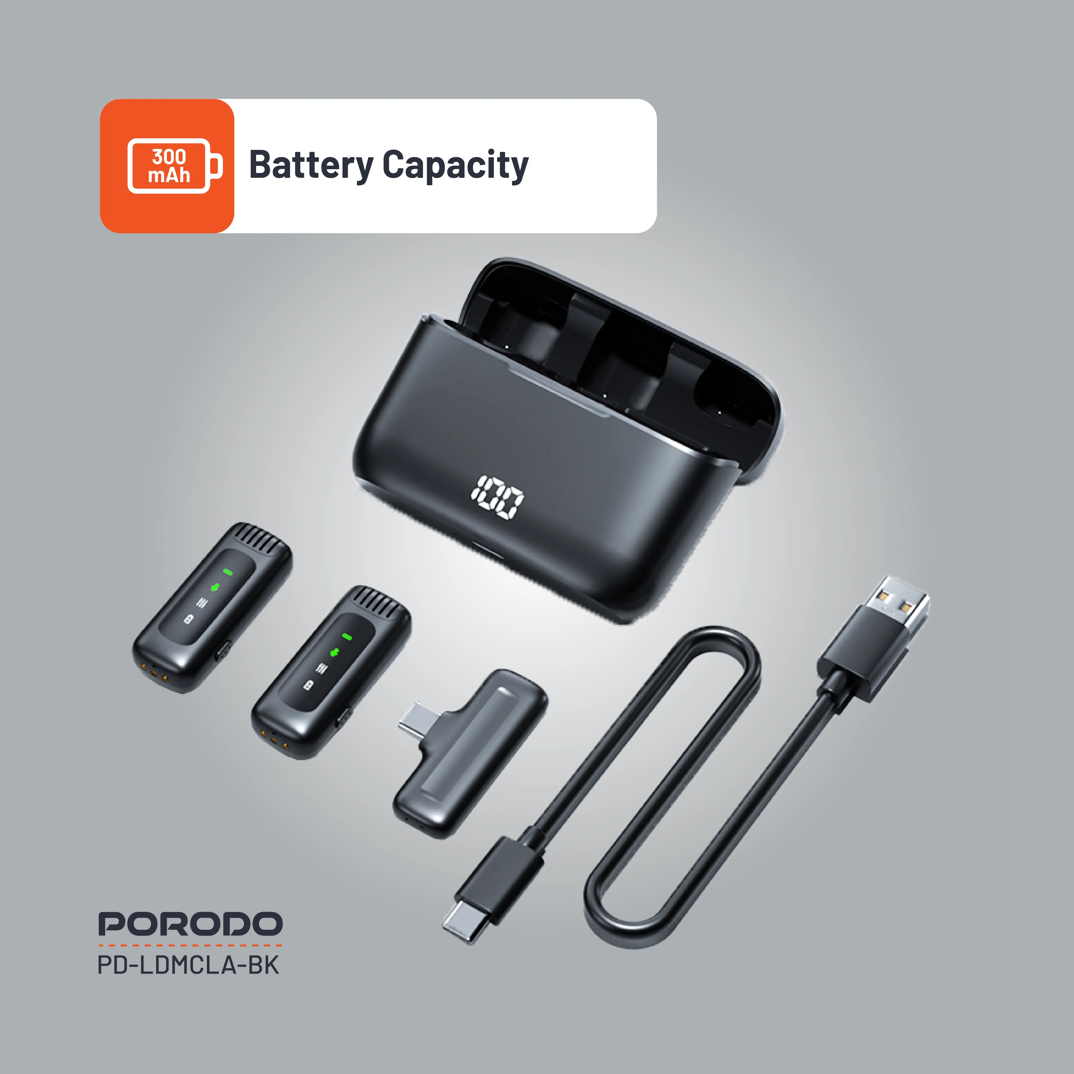 Porodo Lavalier Double Microphone with Charging Case