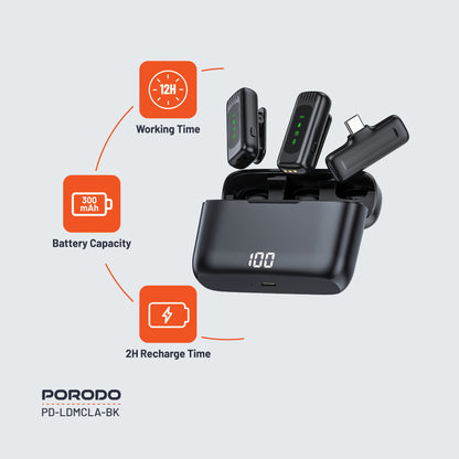 Porodo Lavalier Double Microphone with Charging Case
