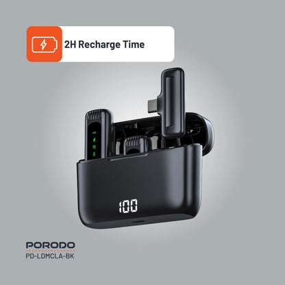 Porodo Lavalier Double Microphone with Charging Case