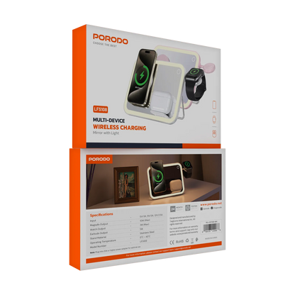 Porodo Multi-Device Wireless Charging Mirror With Lights