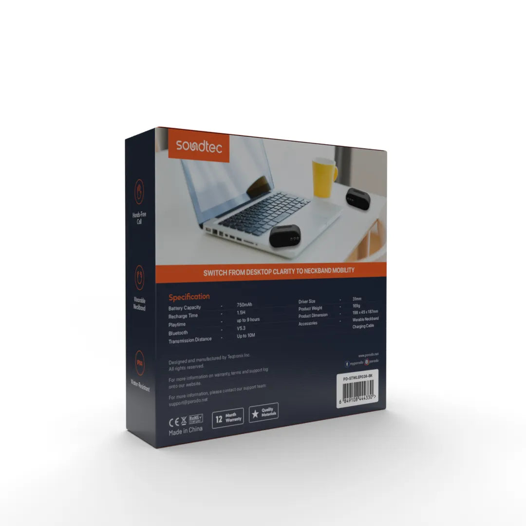 Porodo Soundtec Neck Audio Wireless Speaker And Detachable Design
