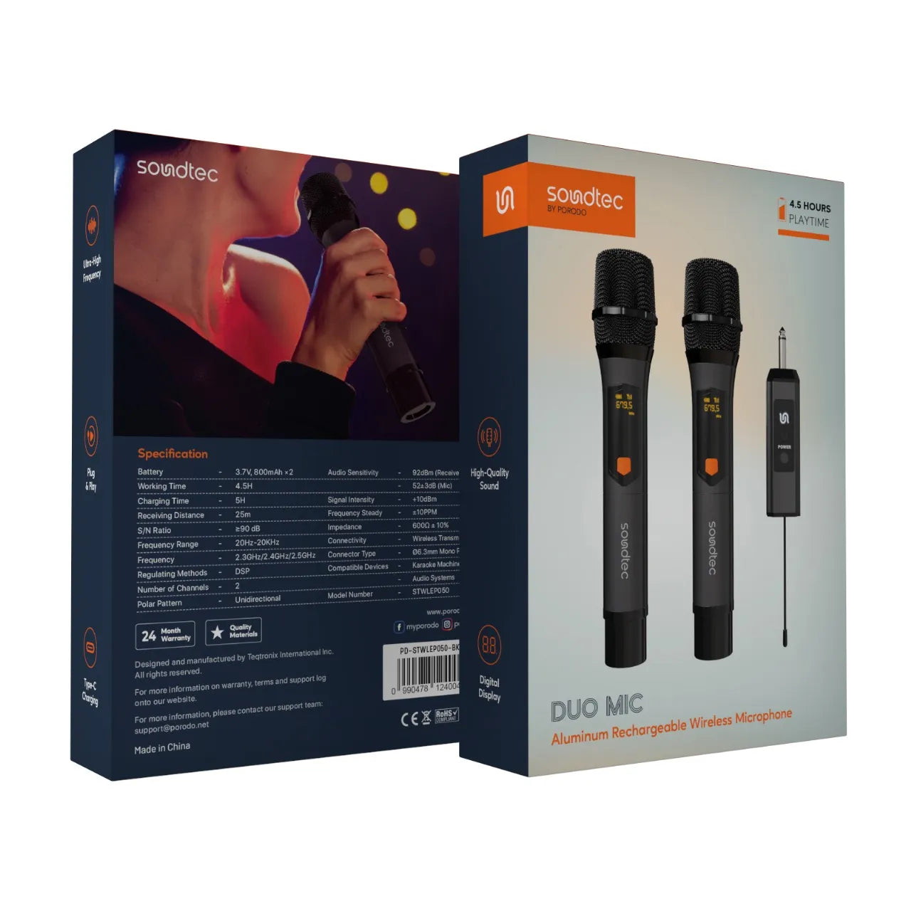 Porodo Soundtec Duo Mic Aluminum Rechargeable Wireless Microphone