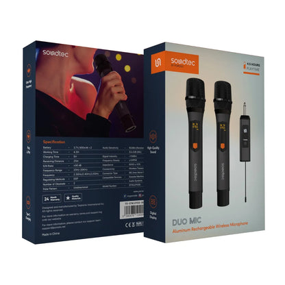 Porodo Soundtec Duo Mic Aluminum Rechargeable Wireless Microphone