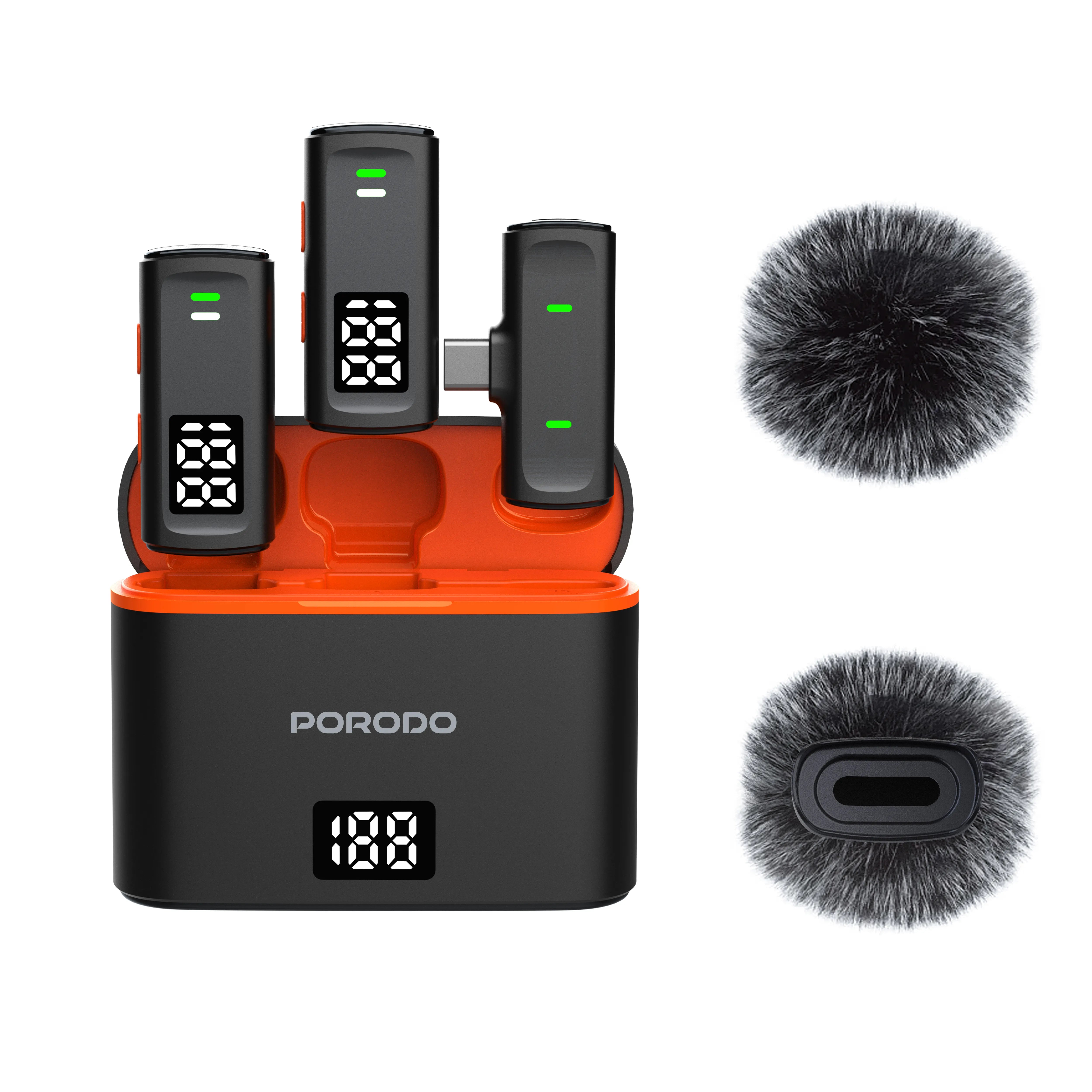 Porodo Lavalier Microphones Type-C Connector with Lightning Adapter