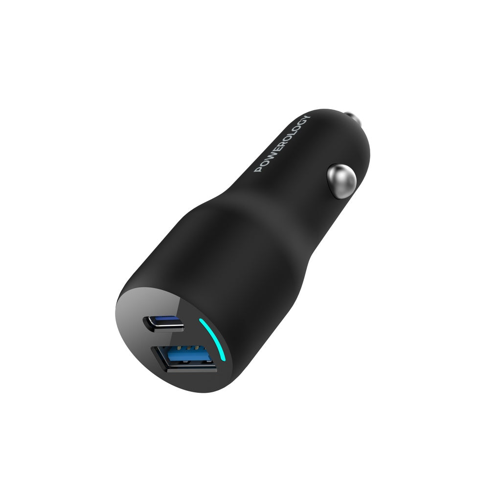 شاحن سيارة Powerology 35W PD + QC3.0 LED ثنائي المنافذ