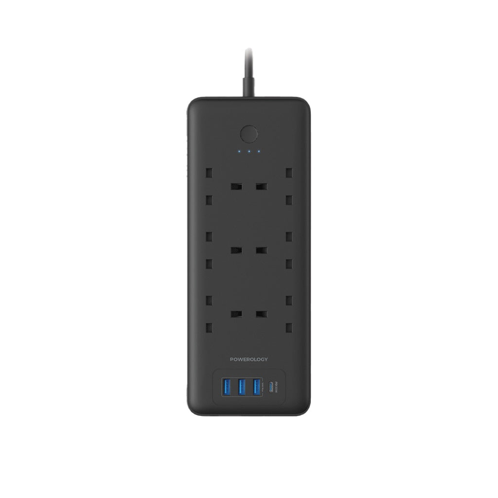 شريط طاقة Powerology 48W 6AC 1x PD USB-C و 3x QC USB-A مع قابس المملكة المتحدة
