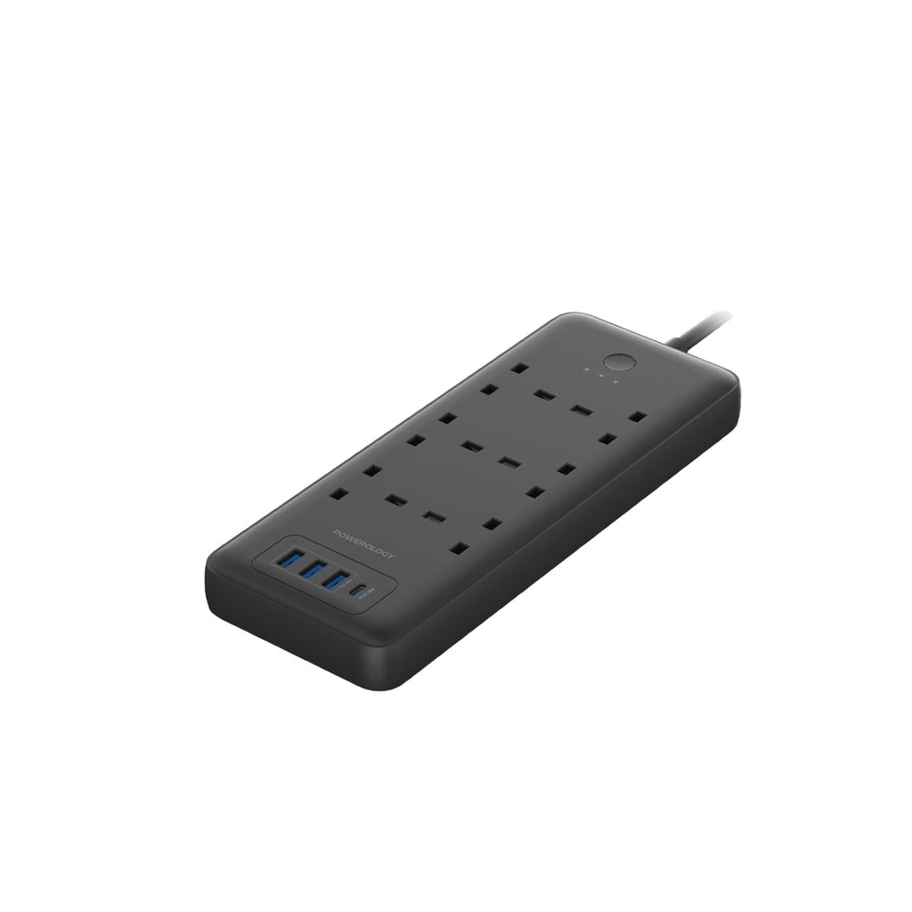 شريط طاقة Powerology 48W 6AC 1x PD USB-C و 3x QC USB-A مع قابس المملكة المتحدة