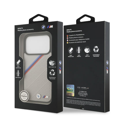 BMW MagSafe PU Leather Case With Tricolor Slanted Stripes & Metal Logos