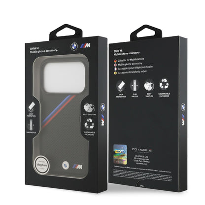BMW MagSafe PU Leather Case With Tricolor Slanted Stripes & Metal Logos