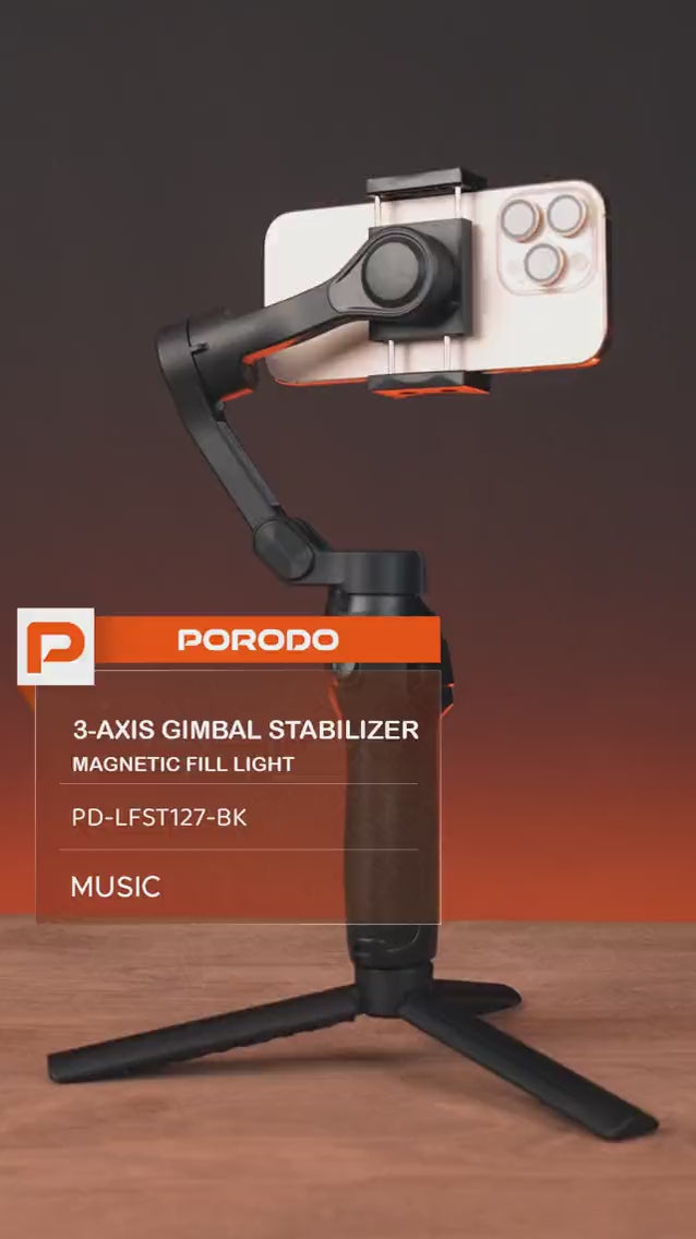Porodo 3-Axis Gimbal Stabilizer Magnetic Fill Light